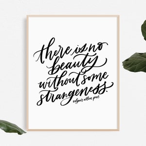 strangeness / PRINTABLE art / edgar allen poe / calligraphy print / hand lettered quote image 4