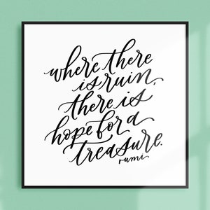 treasure / PRINTABLE art / rumi / calligraphy print / hand lettered quote image 2