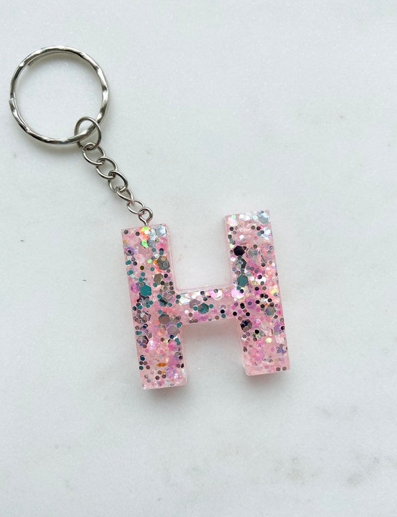 Personalised Initial Glitter Keyring Etsy