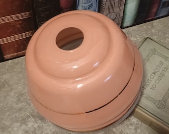 Vintage Pink Glass Pendant Lampshade with Gold Stripes and a Crackle Glazed Rim.