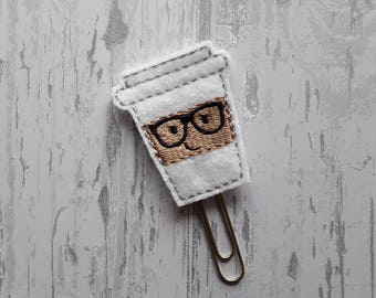 Geeky Coffee Cup Planning bookmark.  Page Marker. Planner Feltie Clip.  Paperclip.  Felt Clip. Planner Gifts.  Stationery.