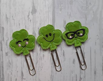 Happy Girl, Boy, Geeky Clover Irish Paperclip. Buy Together Or Separately!  Felt Clip. Planner Gifts.  Stationery.