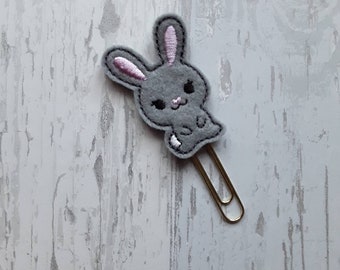 Beautiful Full Body Grey Bunny. Planner Feltie Clip.  Paperclip.  Felt Clip. Planner Gifts.  Stationery.  UK SELLER!