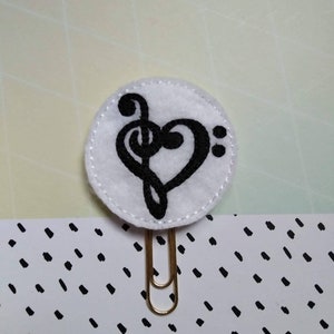 Love Music Heart Bookmark. Felt Clip. Planner Gifts. Page Marker. Stationery. UK SELLER!