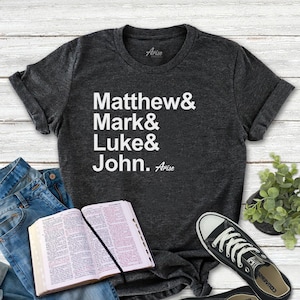 Christian shirts - Matthew Mark Luke John | Christian gift, The Gospels from Bible, 12 disciples, baptism gift, religious tee t-shirt men