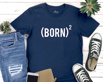 Kristna skjortor - Född på nytt (två gånger) | Dopgåva, dopskjorta, frälst skjorta, döpt t-shirt, 2 kvadrat, Jesus t-shirt, religiös t-shirt