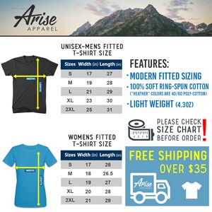 Puede incluir: Una tabla de tallas para camisetas ajustadas unisex y para mujer. La tabla muestra el ancho y la longitud en pulgadas para las tallas S, M, L, XL y 2XL. La tabla tambi&eacute;n incluye informaci&oacute;n sobre la tela y el peso de las camisetas. El env&iacute;o gratuito se ofrece para pedidos superiores a $35.