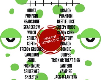 Halloween Scavenger Hunt digital printable game.  Print as many as you want.