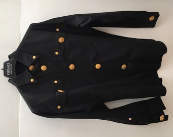 Sale • GIANNI VERSACE shirt by vintage Gianni Versace couture shirt extremely rare black shirt piece with gold plated medusa buttons