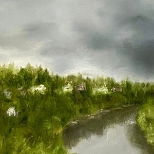 Welsh Canal Oil Painting: Picturesque Village Landscape (11x14 Stretched Canvas)