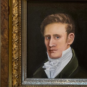 Öl Portrait von im Stil des 19Jh Stils Gentleman in verzierten Antikrahmen 13x15