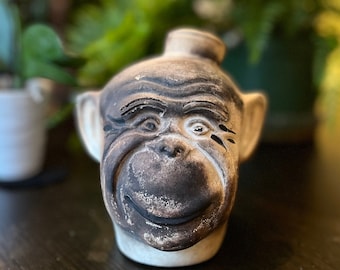 Rare Antique Folk Art Monkey Face Jug of White Clay or Bisque