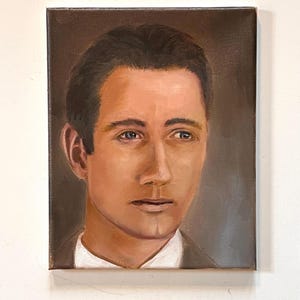 Gerahmtes oder ungerahmtes männliches Ölporträt - Das Gesicht des gutaussehenden Mannes als Nahaufnahme auf gespannter Leinwand 8x10 ungerahmt oder 14x16 gerahmt