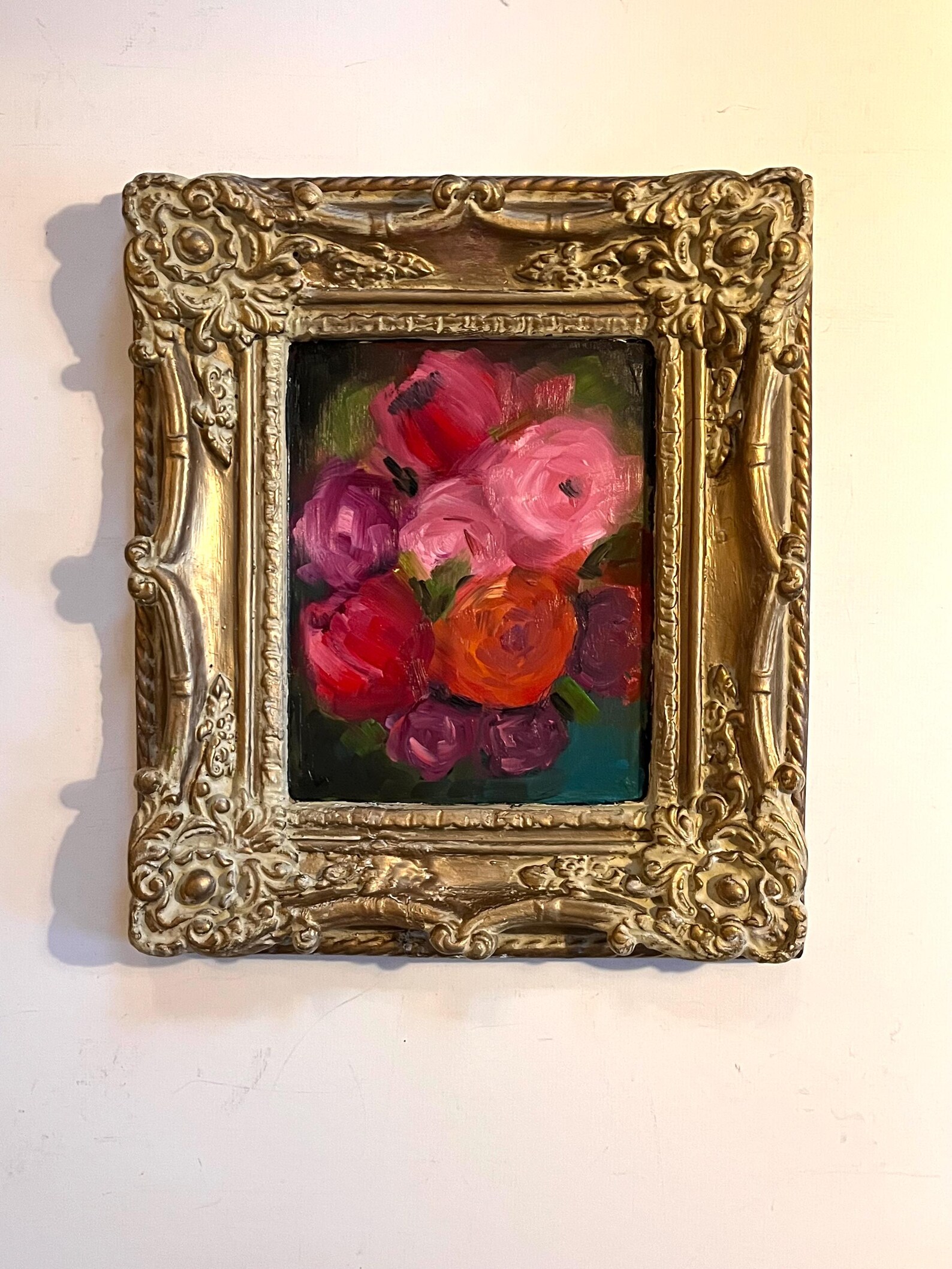 Single Rose Rococo Cabbage Rose Oil Painting, Ornate Rococo Style Vintage Frame - Etsy