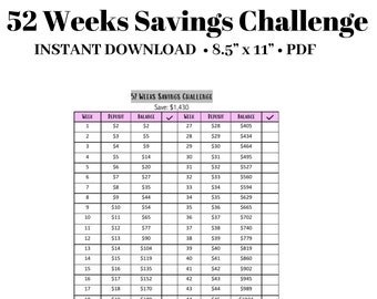 52 Weeks Savings Challenge | Savings tracker | Goal tracker PDF | Budget Insert | Minimalist | 8.5 x 11 | | INSTANT DOWNLOAD |