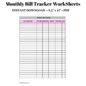 Werkblad Maandelijkse Bill Tracker | Betalingstracker PDF | Begrotingsbijlage | 8,5 x 11 | Gelukkig Planner | DIRECT DOWNLOADEN | Creditcardtracker