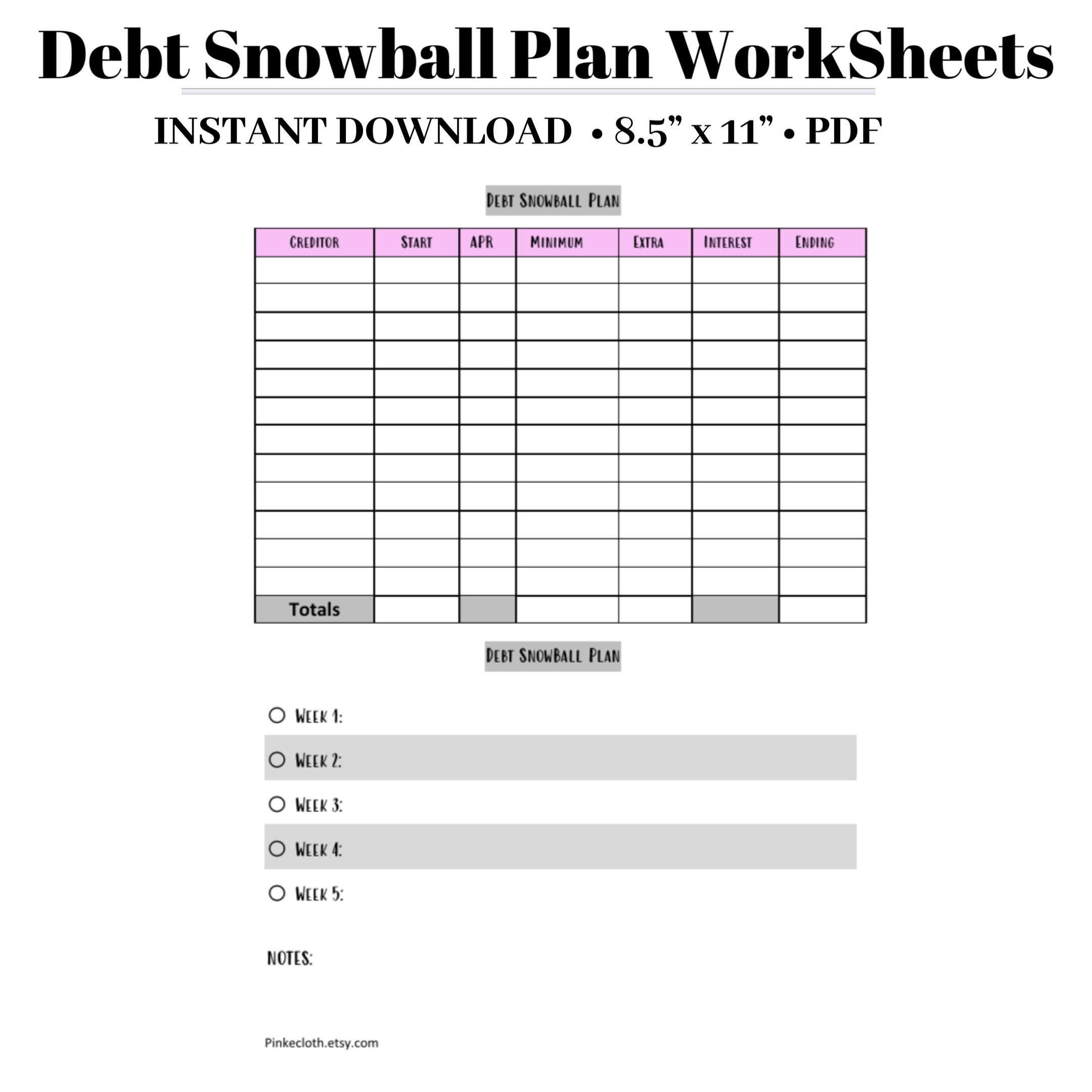 Debt Snowball Plan Budget Worksheet Debt Tracker PDF - Etsy