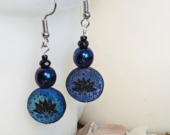 Dark Blue Lotus Earrings