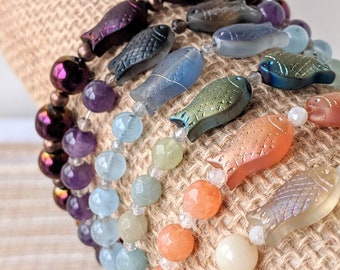 Pisces Gemstone Bracelet | Zodiac Jewelry with Amethyst, Aquamarine, Smoky Quartz & Labradorite | Toggle Clasp