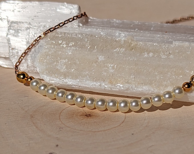 Minimalist Pearl Necklace | 16” Dainty Glass Pearl Beaded Chain with Lobster Clasp