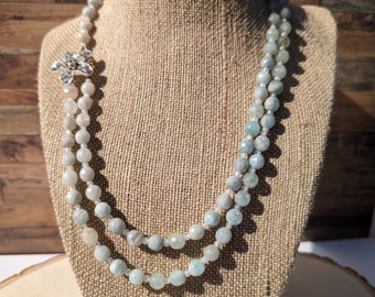 Aquamarine Necklace & Bracelet Set | Faceted Gemstone Jewelry with Cubic Zirconia and Crystal Flower | Handmade Gift for Her