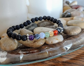 Chakra Bracelet with 7 Gemstones & Lava Rock | Reiki Healing Beaded Bracelet | Meditation and Yoga Jewelry