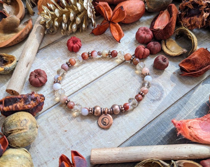 Glass & Gemstone Yoga Bracelets with Charms | Stretch Beaded Bracelet | Jasper, Agate, Moonstone, Quartz | Meditation Jewelry