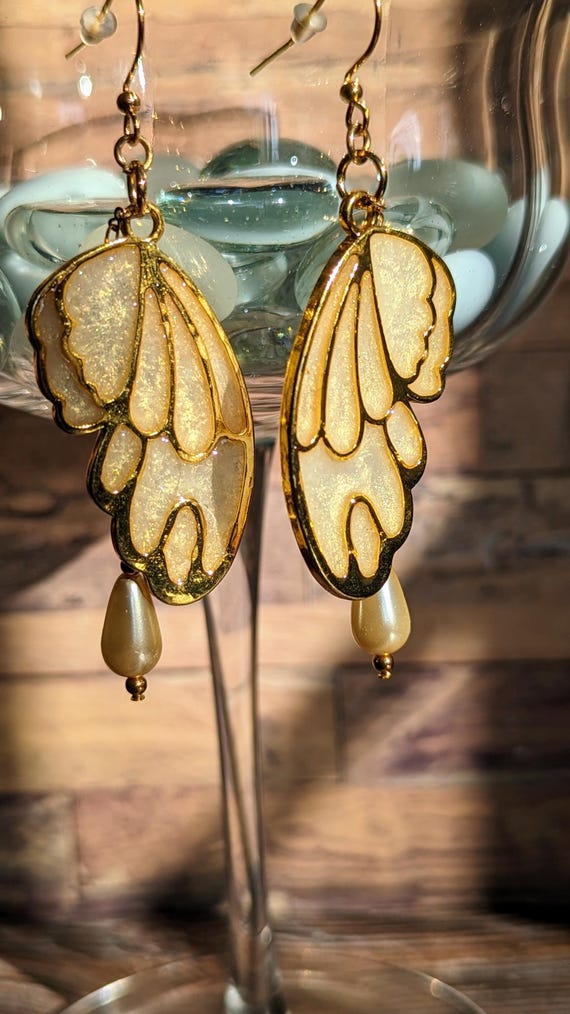 Resin Filled Gold Butterfly Wing Earrings