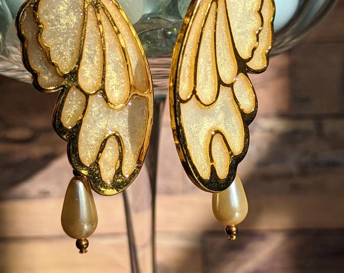 Resin Filled Gold Butterfly Wing Earrings