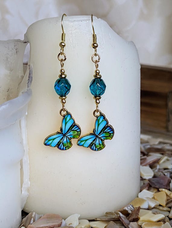 Teal Blue Butterfly Earrings