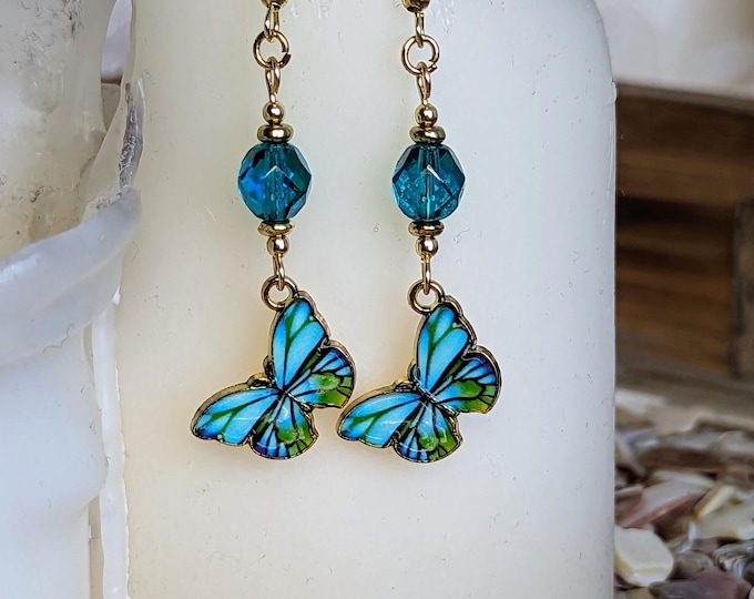 Teal Blue Butterfly Earrings