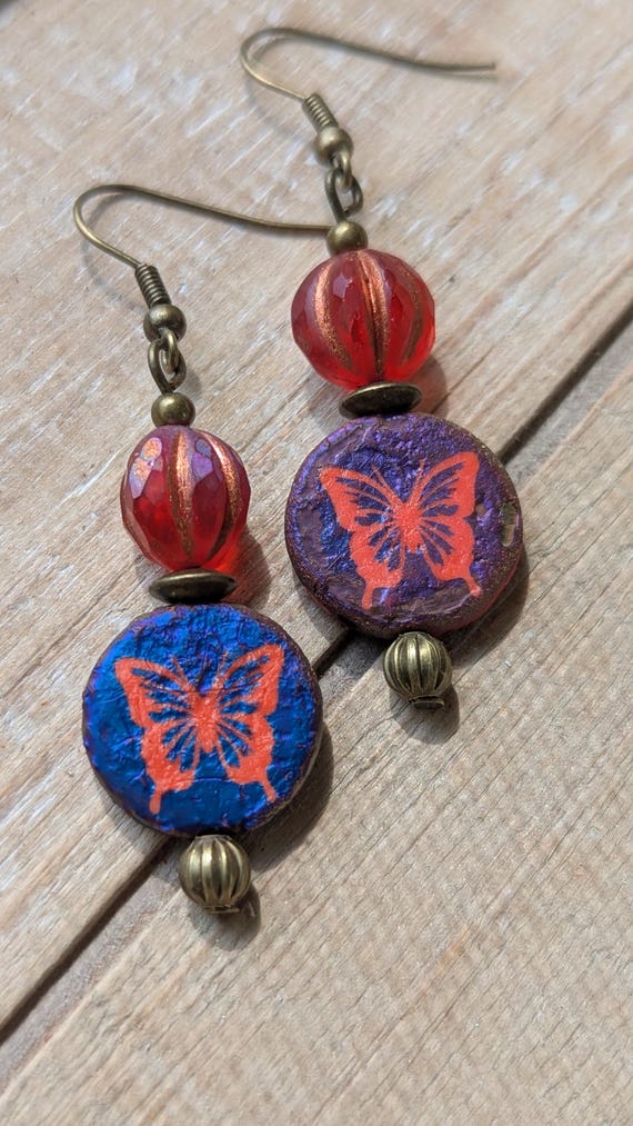 Blue and Orange Butterfly Earrings