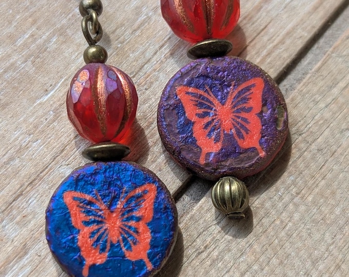 Blue and Orange Butterfly Earrings