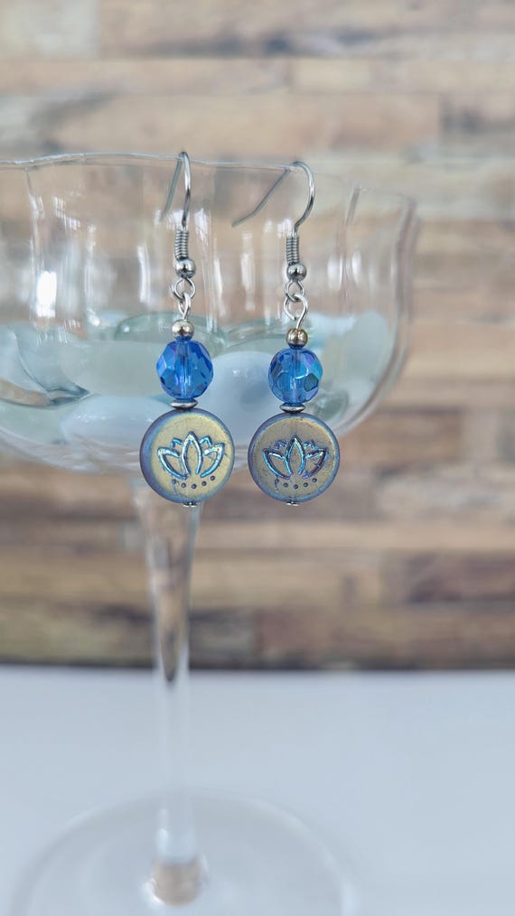 Iridescent Blue and Purple Lotus Flower Earrings