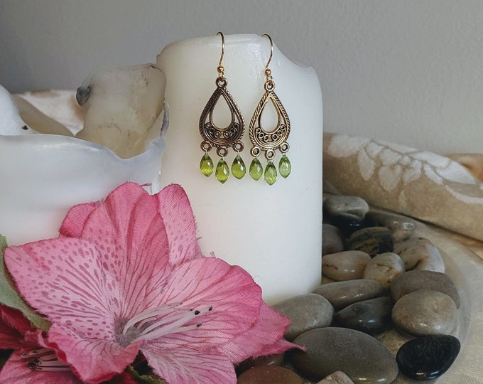 Peridot Jewelry Set | August Birthstone Necklace & Earrings with Gold Accents