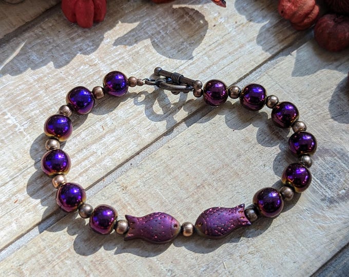 Pisces Gemstone Bracelet | Zodiac Jewelry with Amethyst, Aquamarine, Smoky Quartz & Labradorite | Toggle Clasp