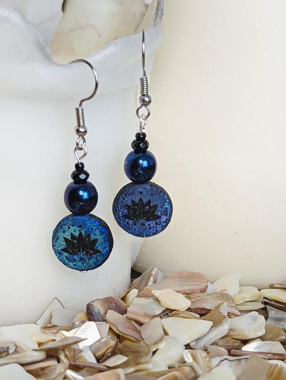 Dark Blue Lotus Earrings