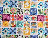 Fabric Mexican Tiles Frida Kalo Sugar Skull Sun Casa Calavera Mosaics August Wren Dear Stella Design Licensed Novelty Cotton Fabric QTR