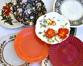 Mismatched Plates. Set of 6 china, porcelain dishes, mix and match. Fiesta Bridal Shower, birthday party, Bridesmaid Luncheon (6-7)