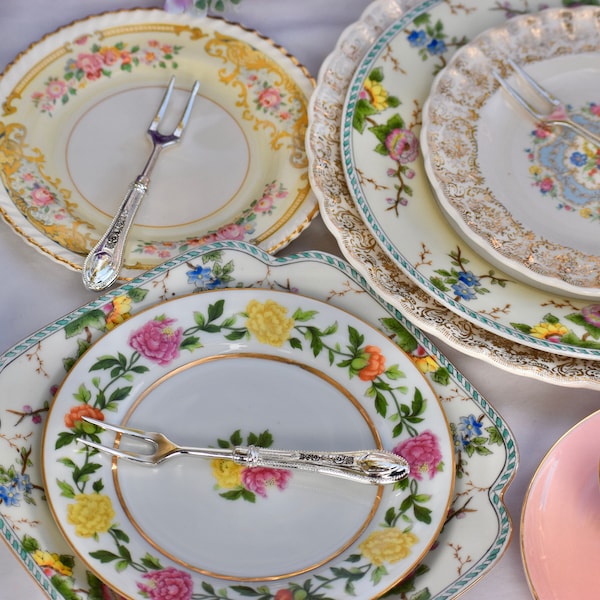 Mismatched Plates  China  porcelain dishes  new vintage mix and match. Wedding rehearsal dinner, birthday party, Bridesmaid Luncheon (7-8)