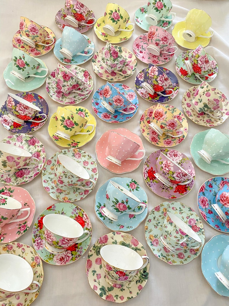 Mismatched Tea Cups and Saucers. Party favors for Bridal Etsy