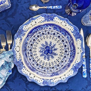 Mismatched Plates Blue and White Dinner China  porcelain dishes  new vintage, mix and match  Wedding rehearsal,  Bridesmaid Luncheon (9-11)