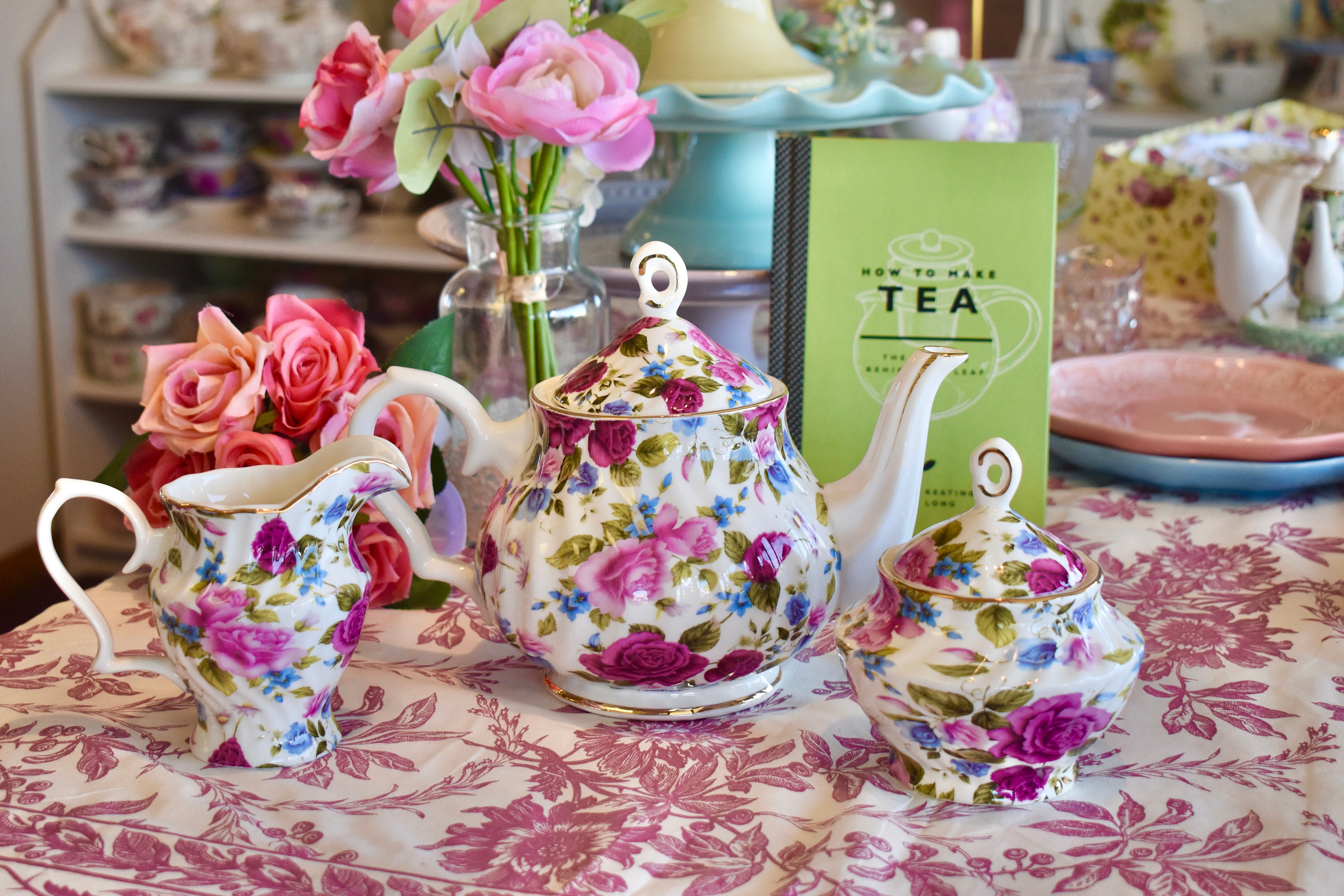 Tea Set English Lady Danbury 20 Piece Red Roses Porcelain Set. Etsy