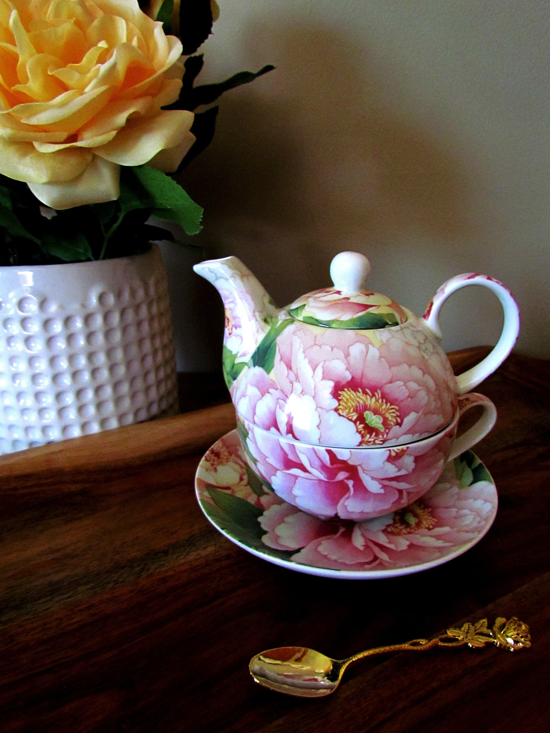 Tea for One Gift Set. Ivory and Rose Blush Peonies. Porcelain Etsy UK