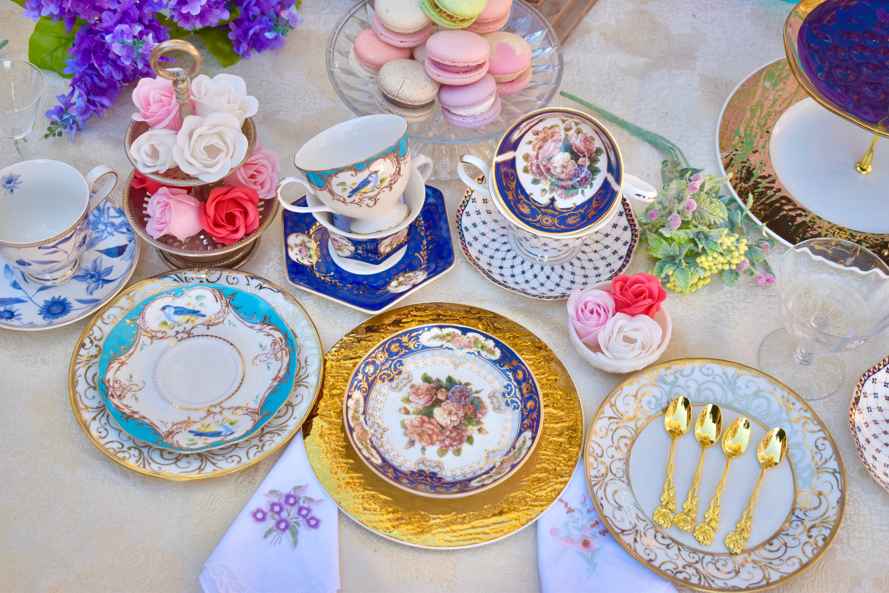 Regency Era Mismatched Tea Cups and Saucers Extravagant Party