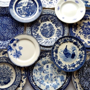 Blue and White Dinner Plates  Mismatched china  porcelain dishes  new vintage, mix and match. Wedding rehearsal,  Bridesmaid Luncheon (9-10)