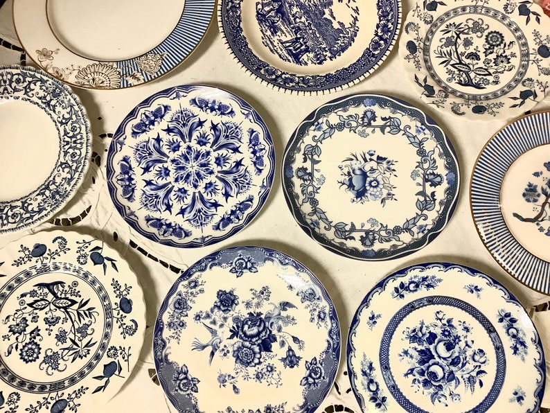 Blue and White Dinner Plates. Mismatched China Porcelain Etsy