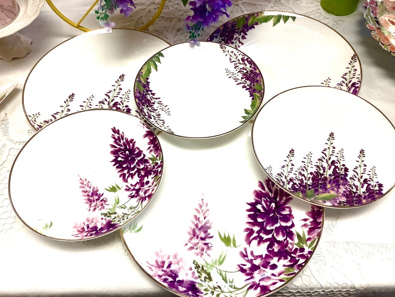 Lavender Purple Wisteria Plates. Fine Bone China Side Salad Etsy