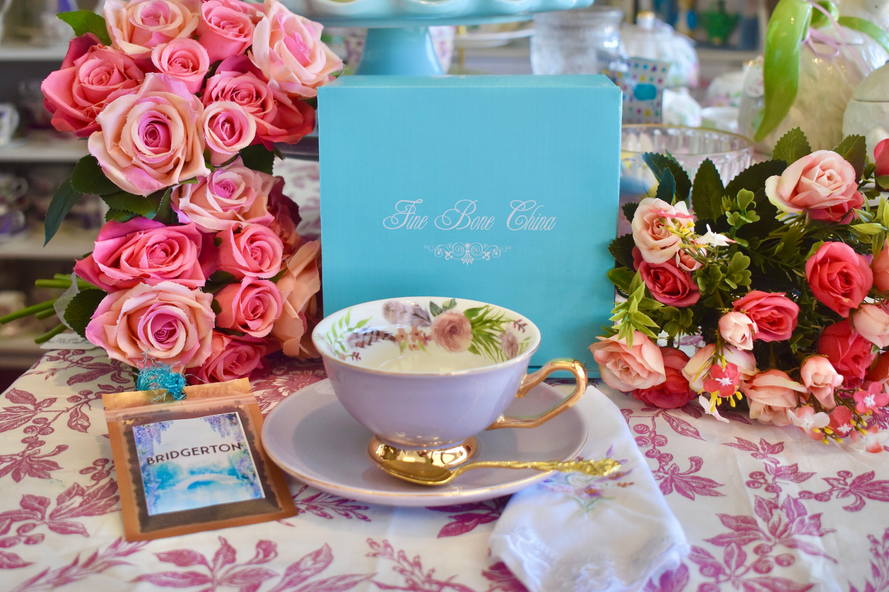 Bridgerton Tea Cup and Saucer With Spoon Embroidered Napkin Etsy