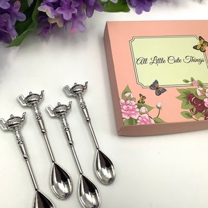Teaspoon for tea  New Silver Plated set of spoons with teapot handles  to match your cup saucer collection. Set of 4 spoons with Gift Box